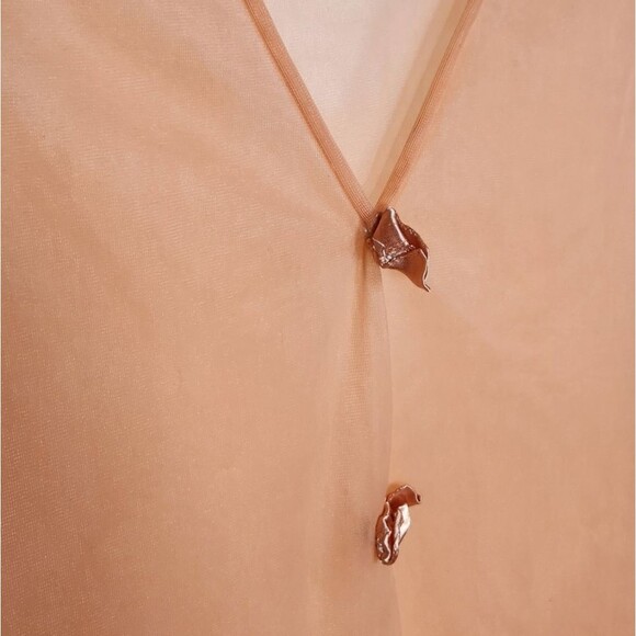 Vintage 60s 70s Robe Duster Flowy Glam BOHO Bell Sleeve Sheer Lace Coral Peach S - Picture 5 of 16